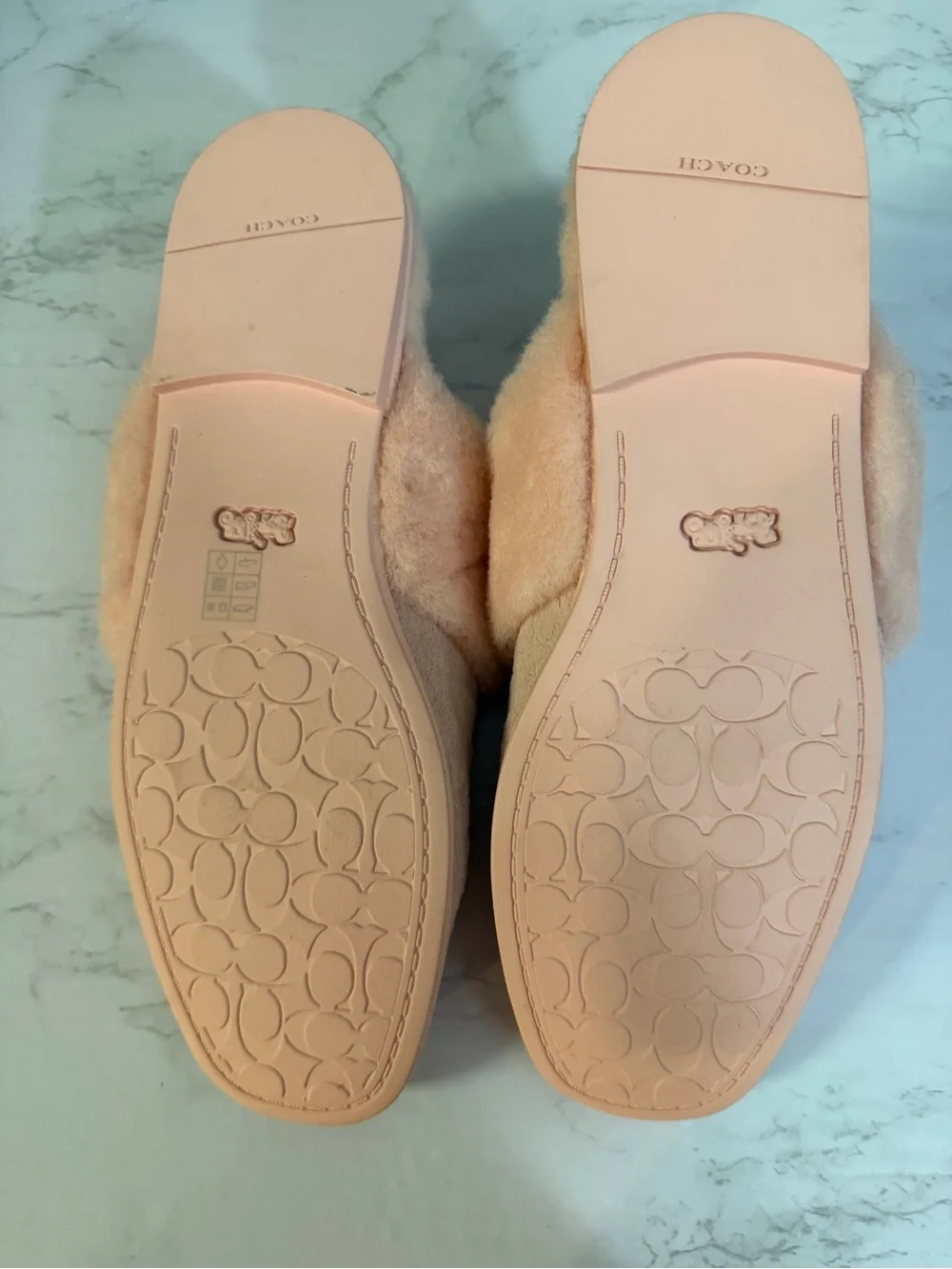 Coach Quilted Shearling Slide Mule in Blush Pink